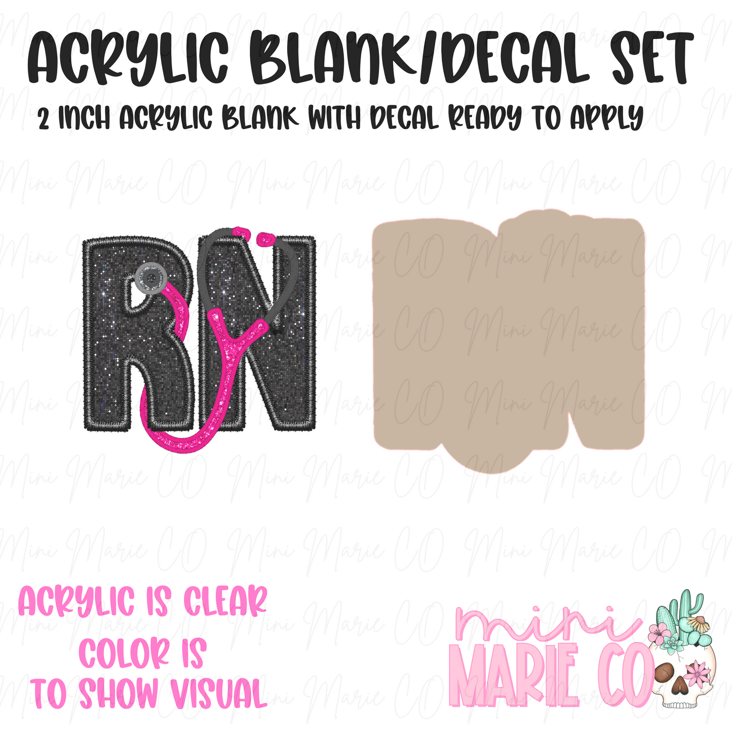 RN faux black glitter Acrylic Blank/Decal Set