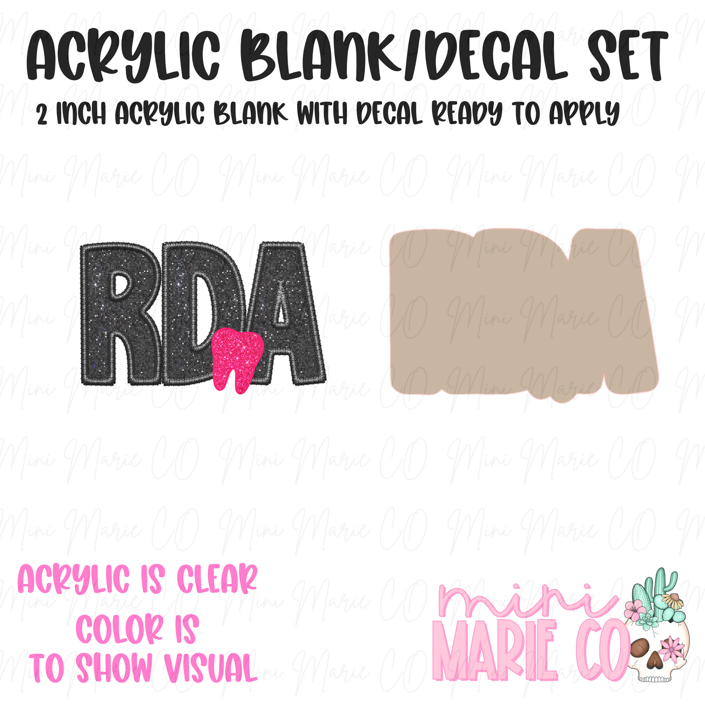 RDA faux black glitter Acrylic Blank/Decal Set