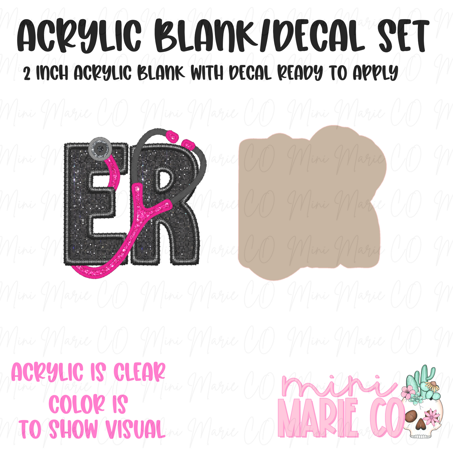 ER faux black glitter Acrylic Blank/Decal Set
