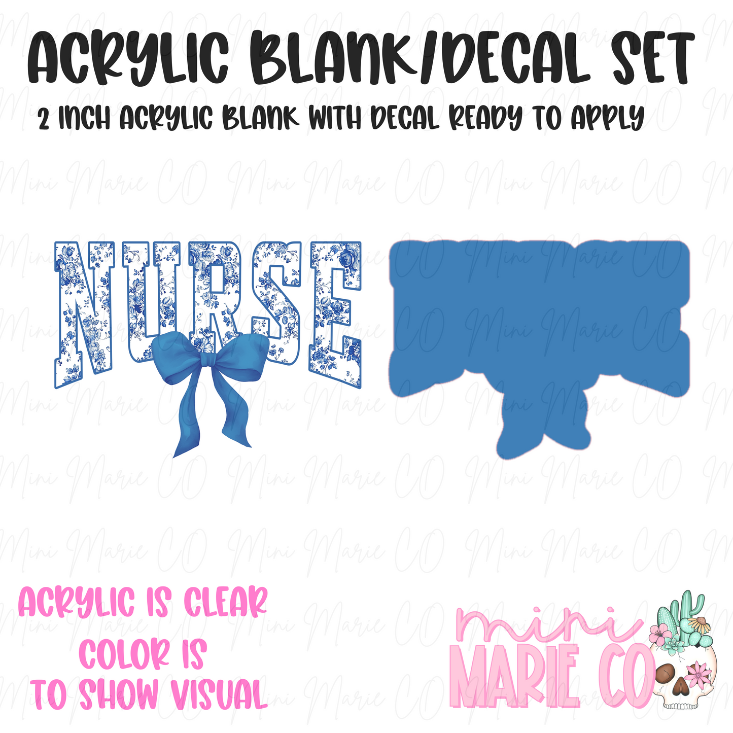 Nurse Blue Coquette Bow Acrylic Blank/Decal Set