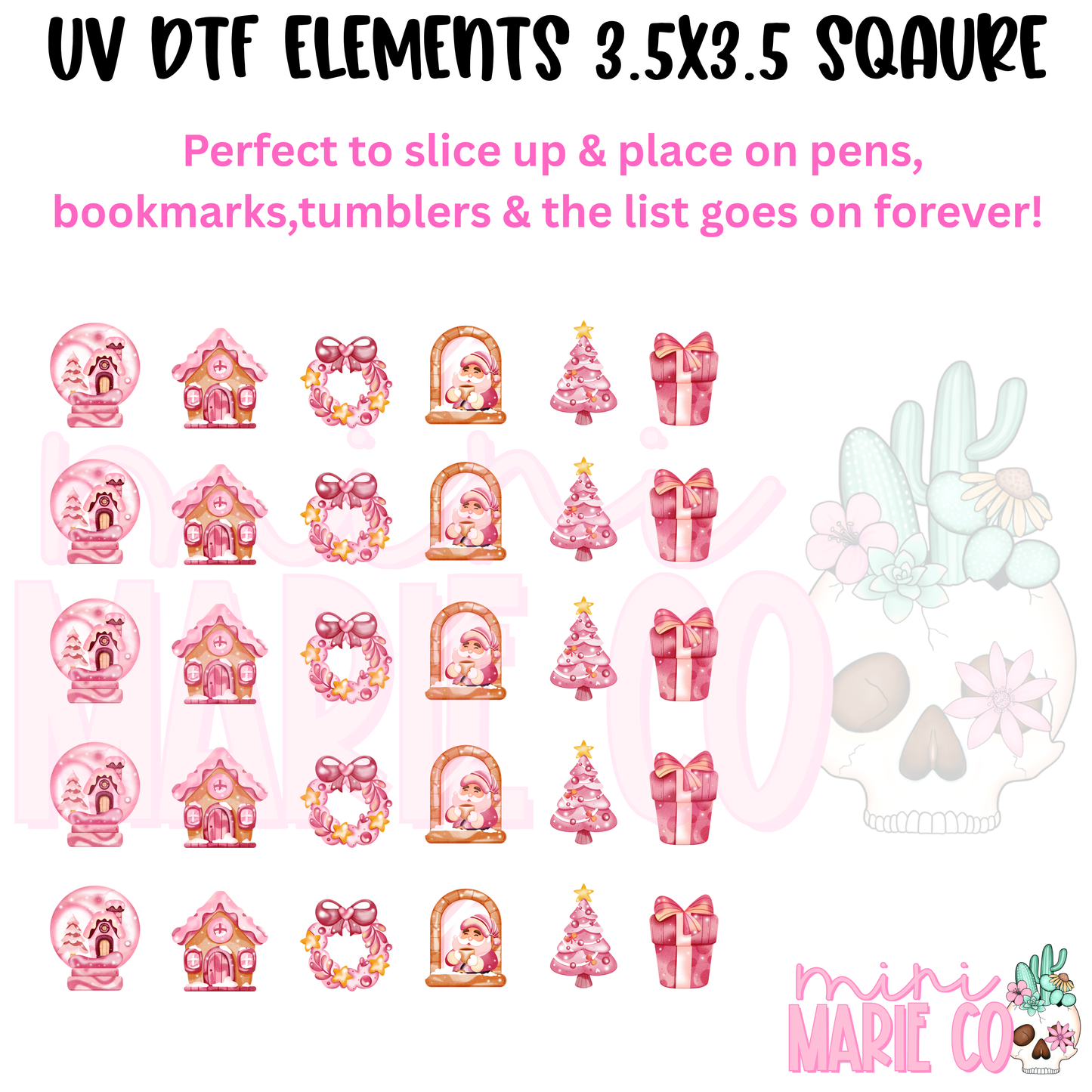 Pink Christmas Element Square UV DTF