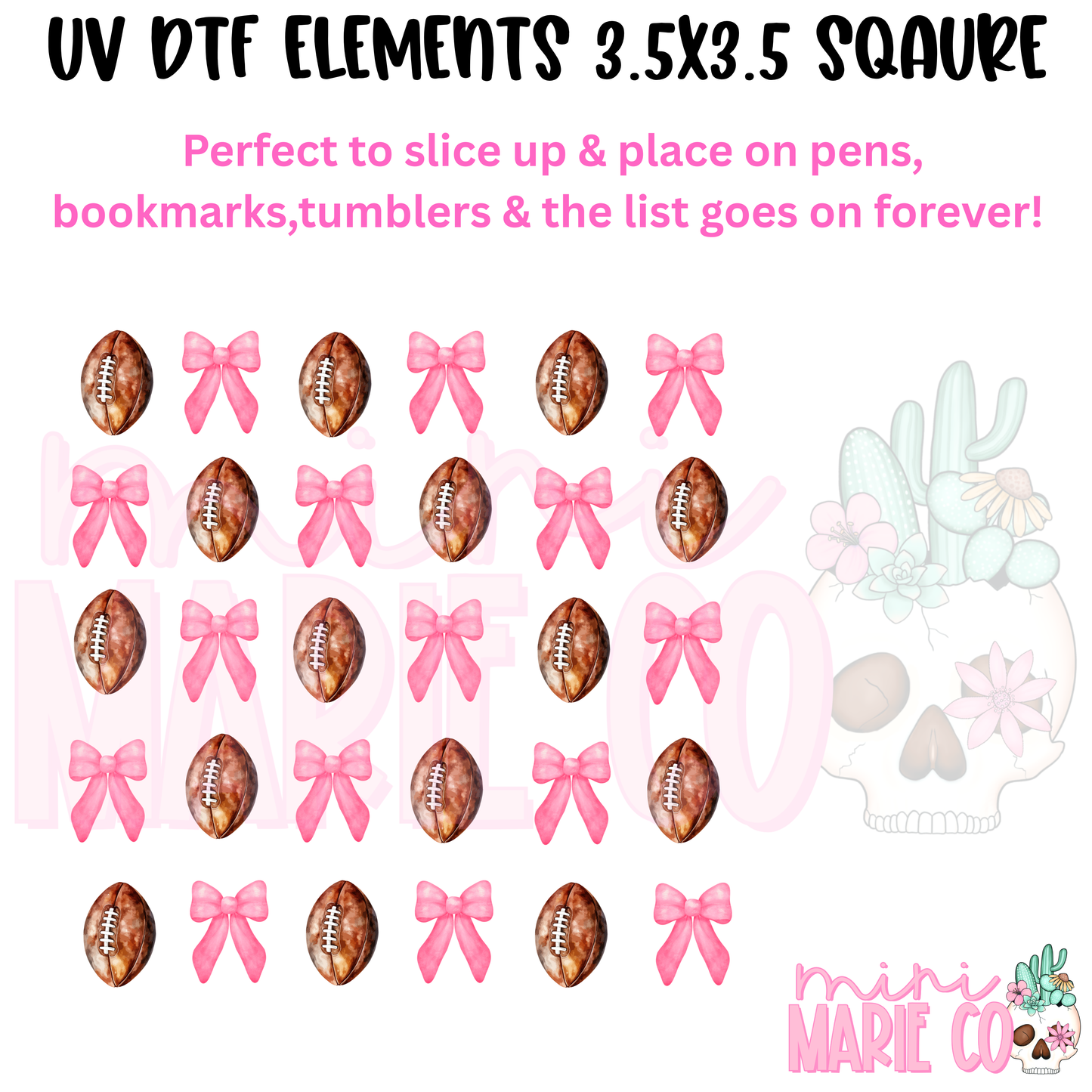 Football and Bows Element Square UV DTF