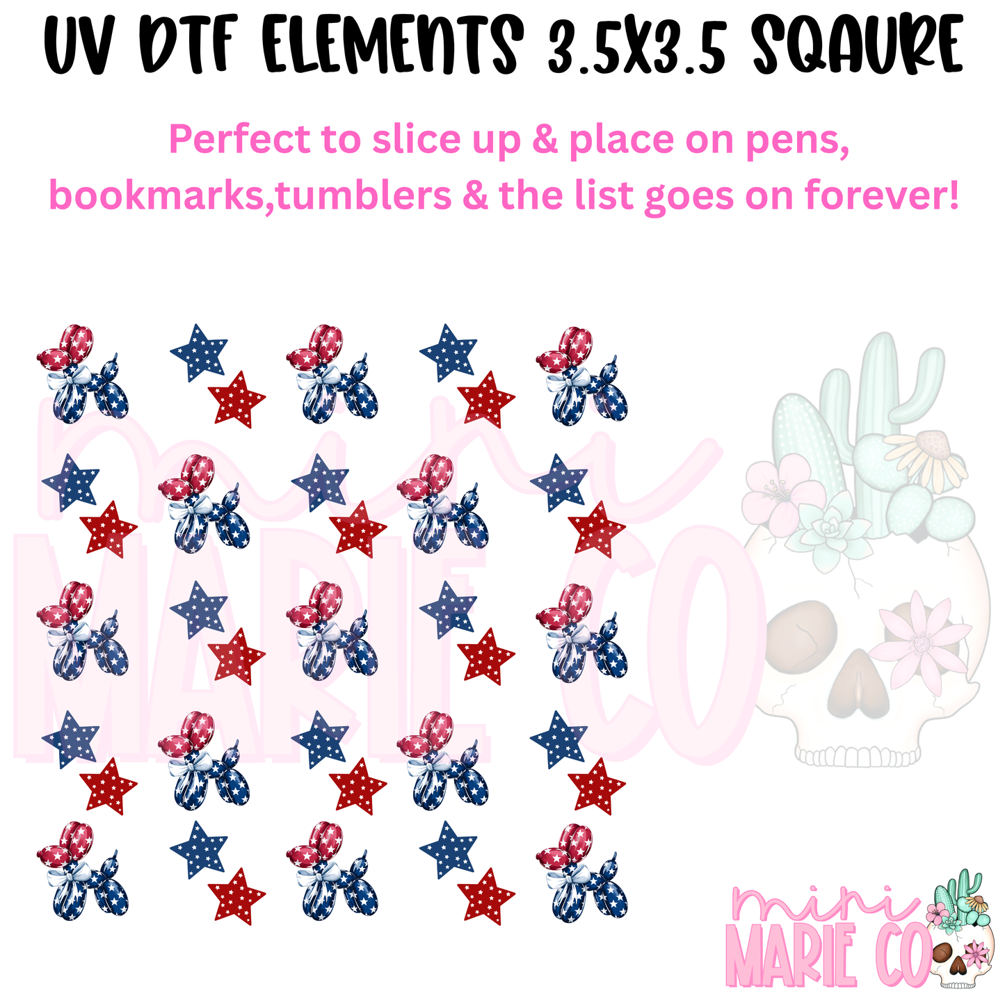 Fourth of July Dog Element Square UV DTF