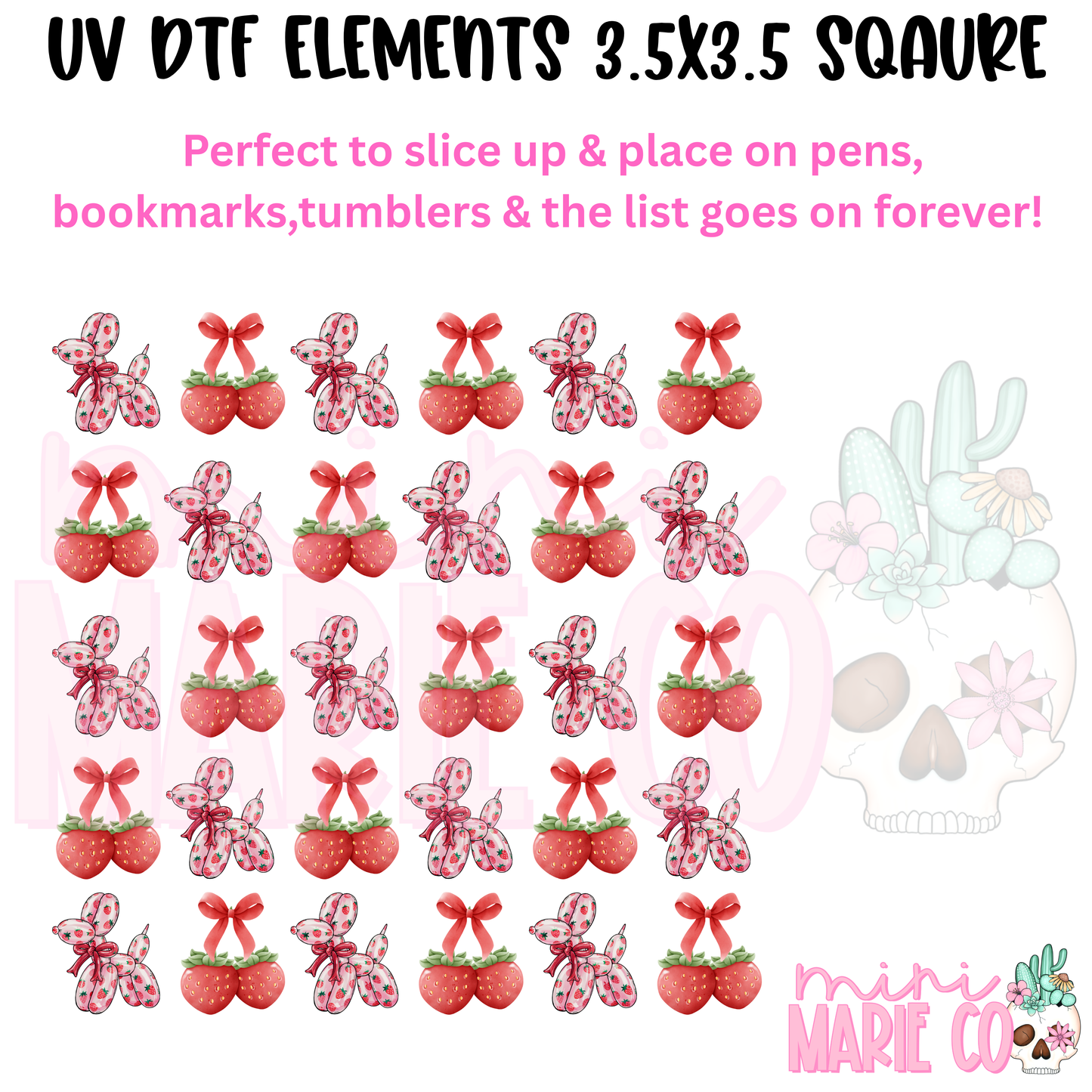 Strawberry Balloon Dog Element Square UV DTF
