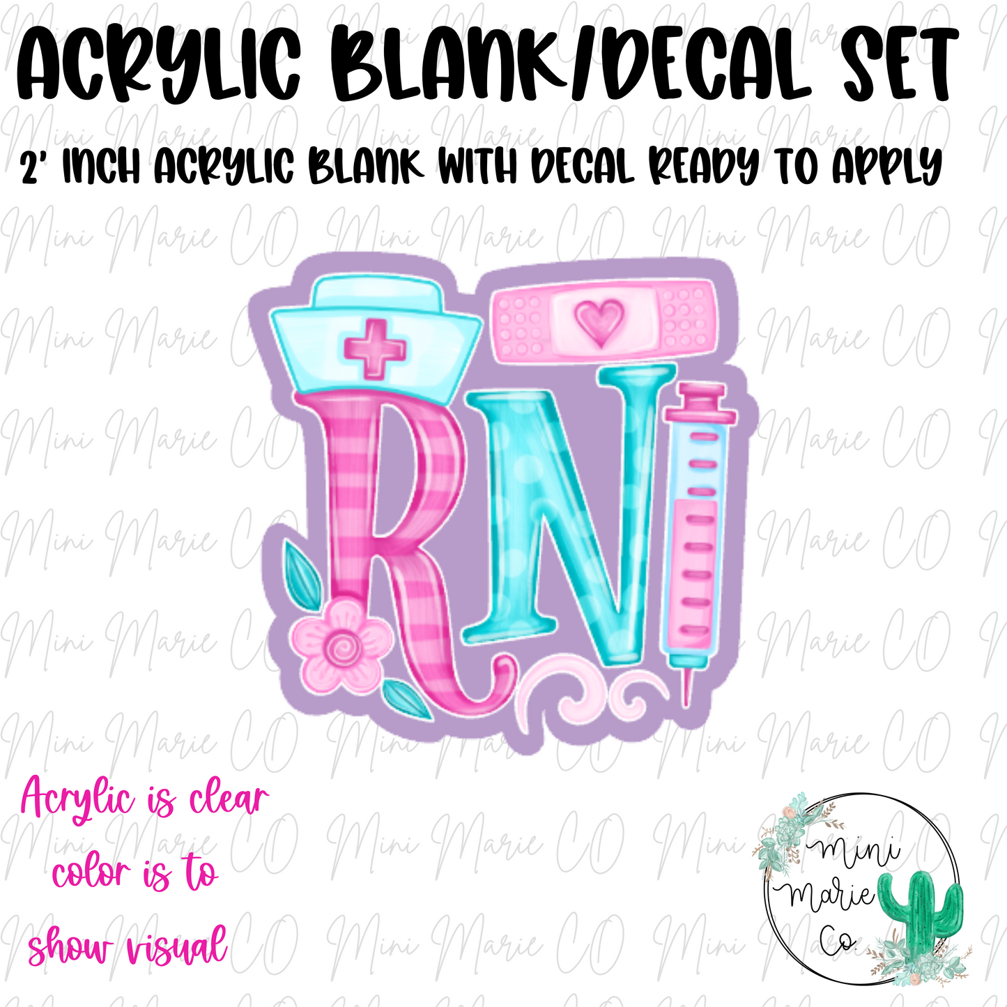RN Nurse Cap Verison Acrylic Blank/Decal Set