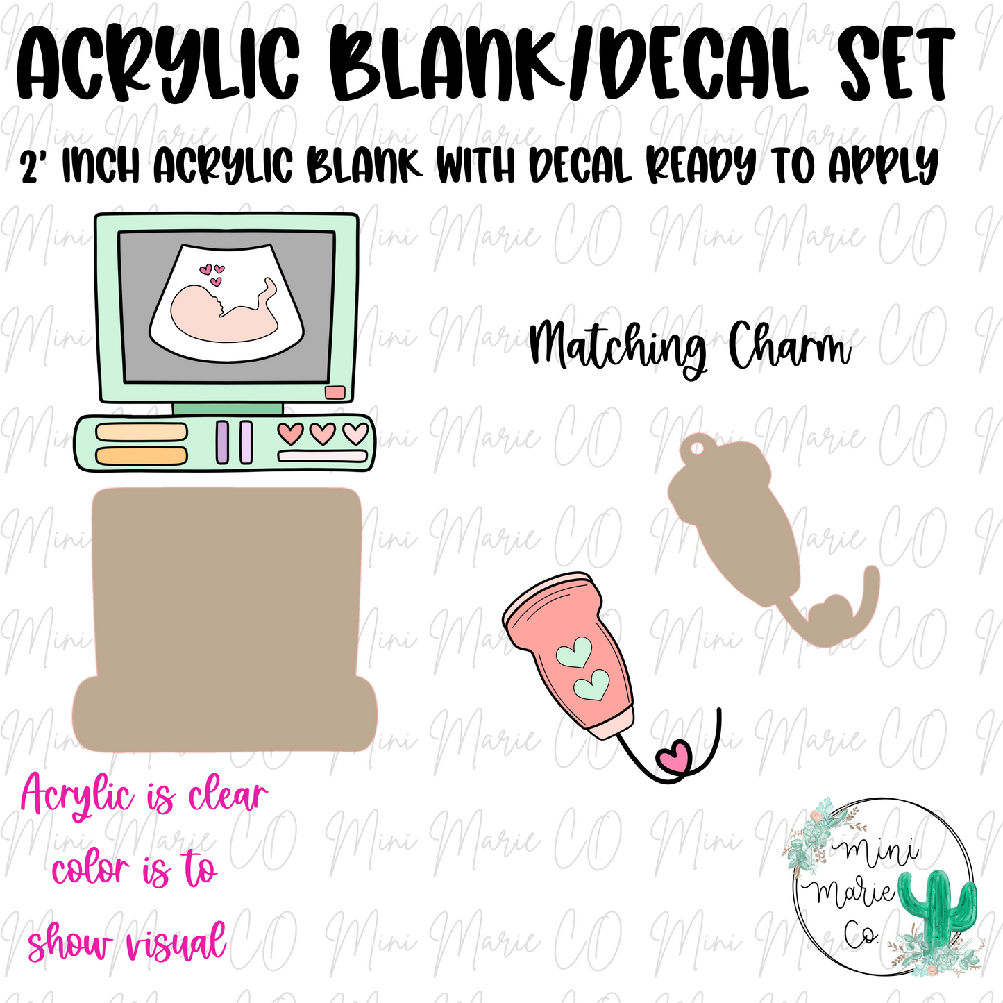 Ultrasound Machine with matching Wand Charm Acrylic Blank/Decal Set
