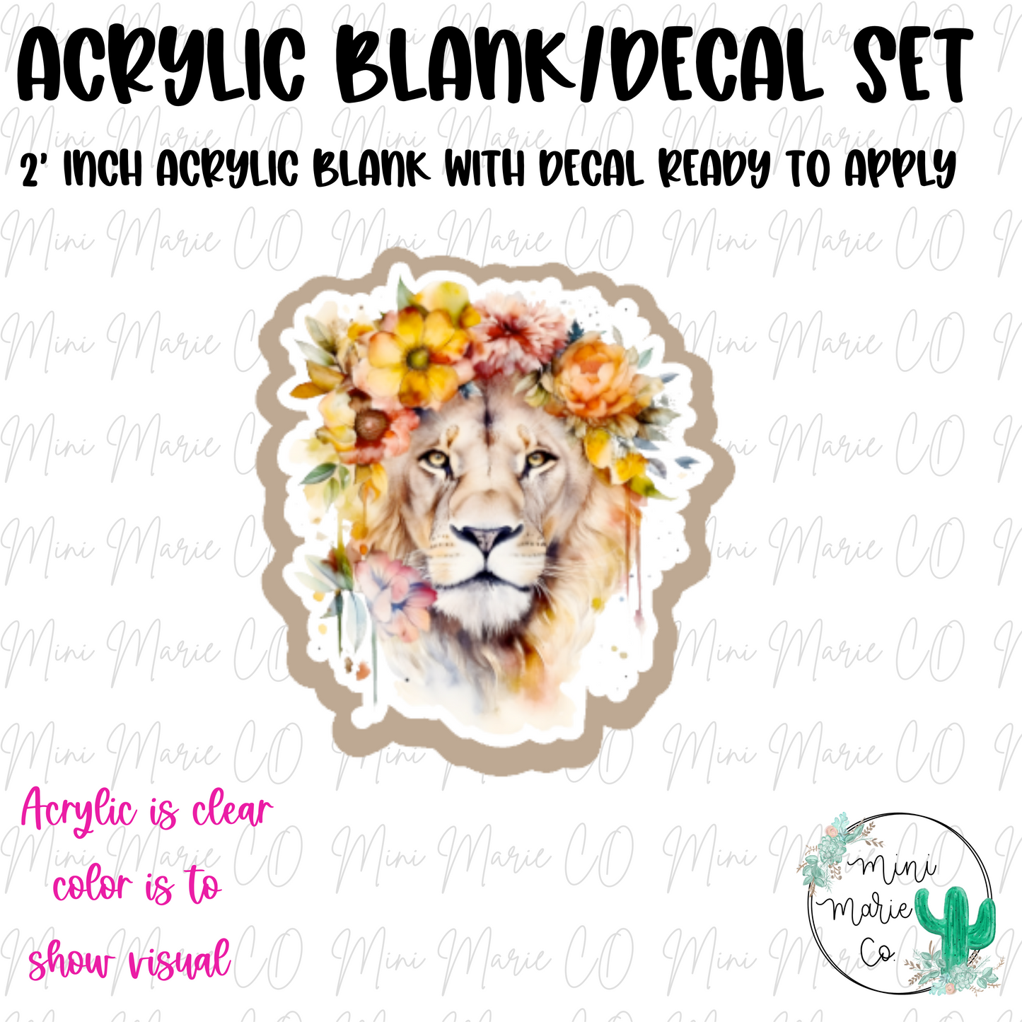 Watercolor Lion Acrylic Blank/Decal Set