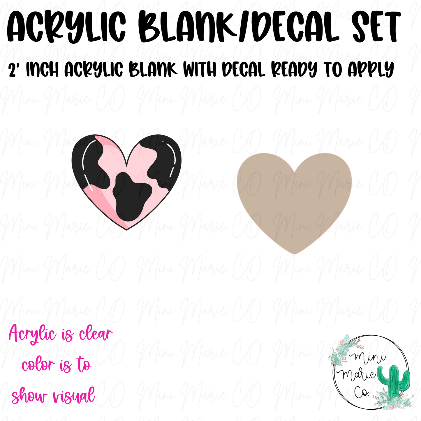 Cow Heart Acrylic Blank/Decal Set