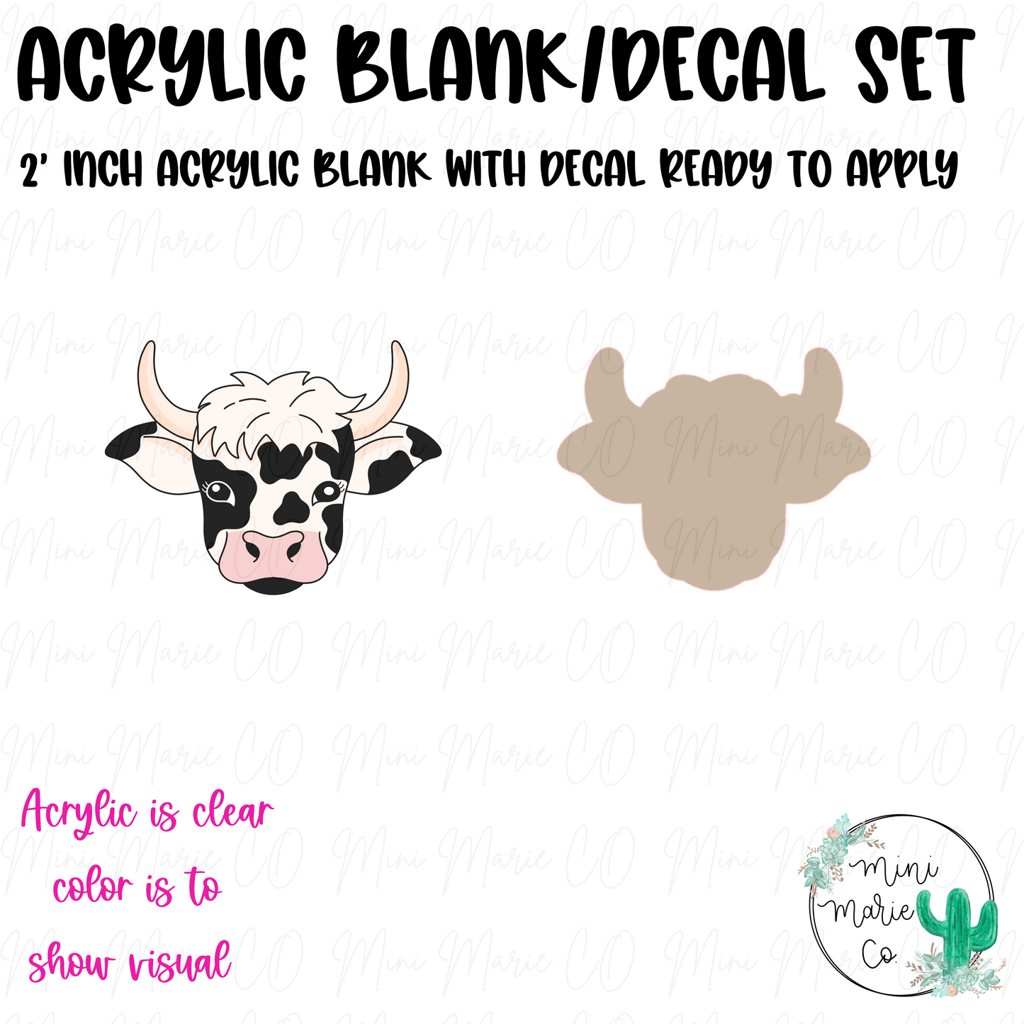 Cow Head Acrylic Blank/Decal Set