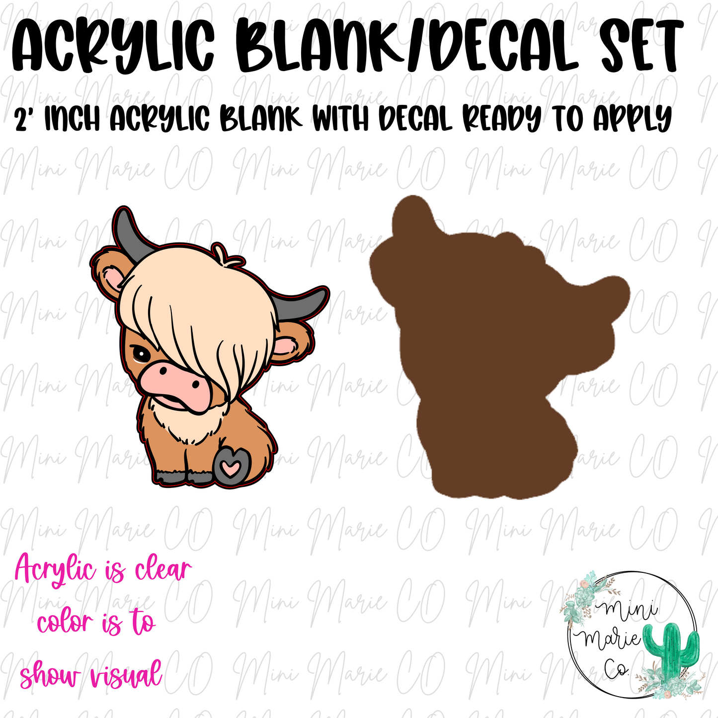 Baby Highland Cow Acrylic Blank/Decal Set