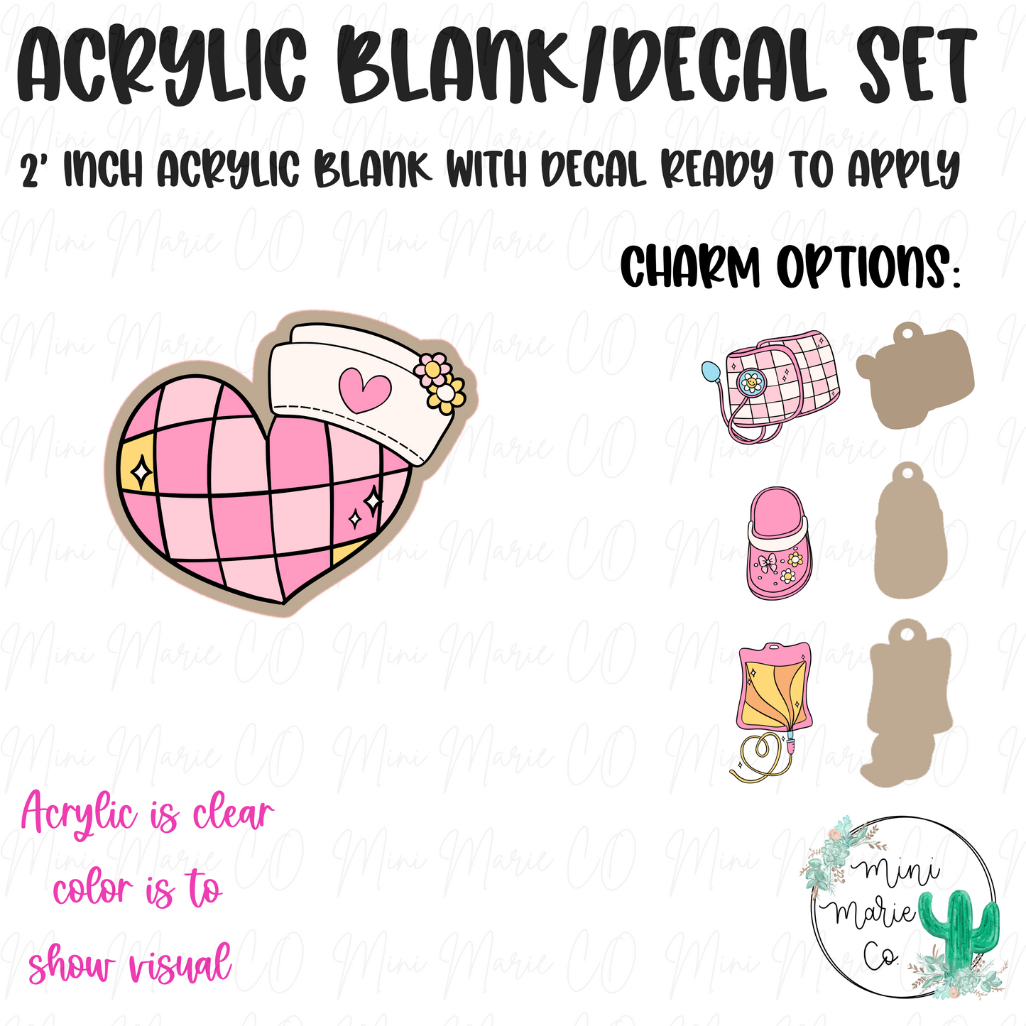 Heart Nurse Cap Acrylic Blank/Decal Set