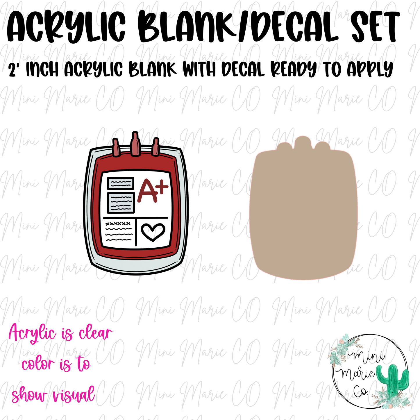 Blood Bag Acrylic Blank/Decal Set