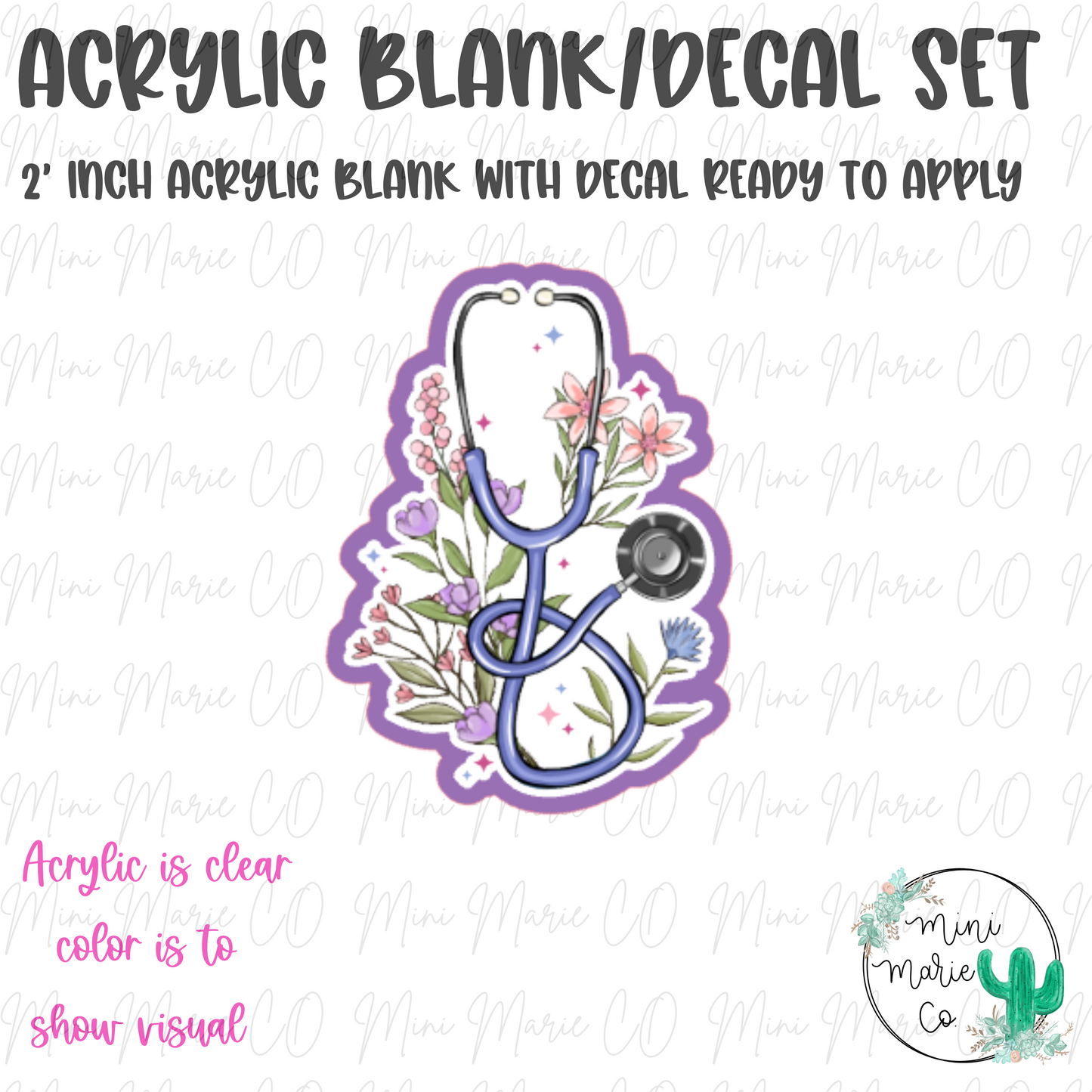 Floral Stethoscope Acrylic Blank/Decal Set