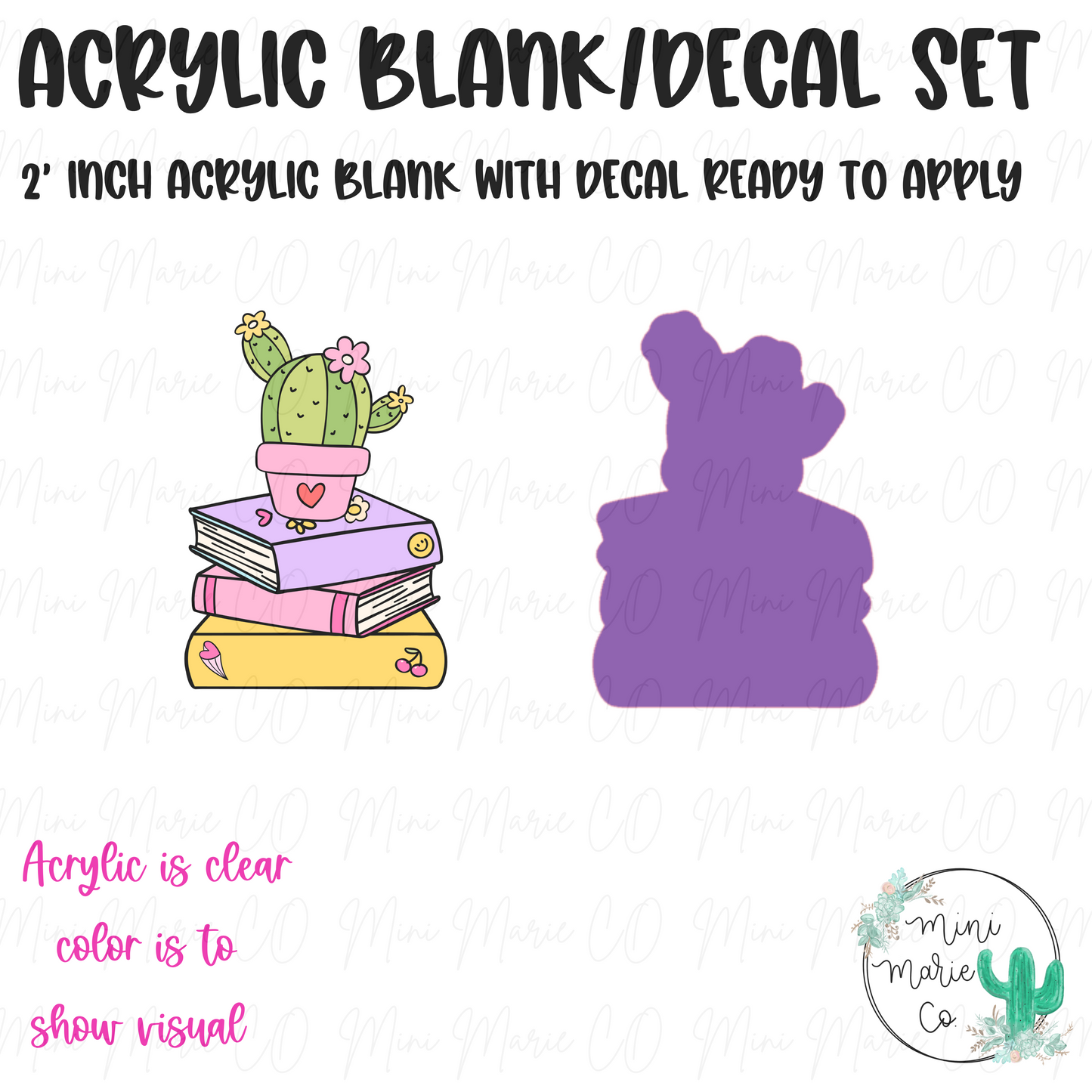 Cactus and Books Acrylic Blank/Decal Set