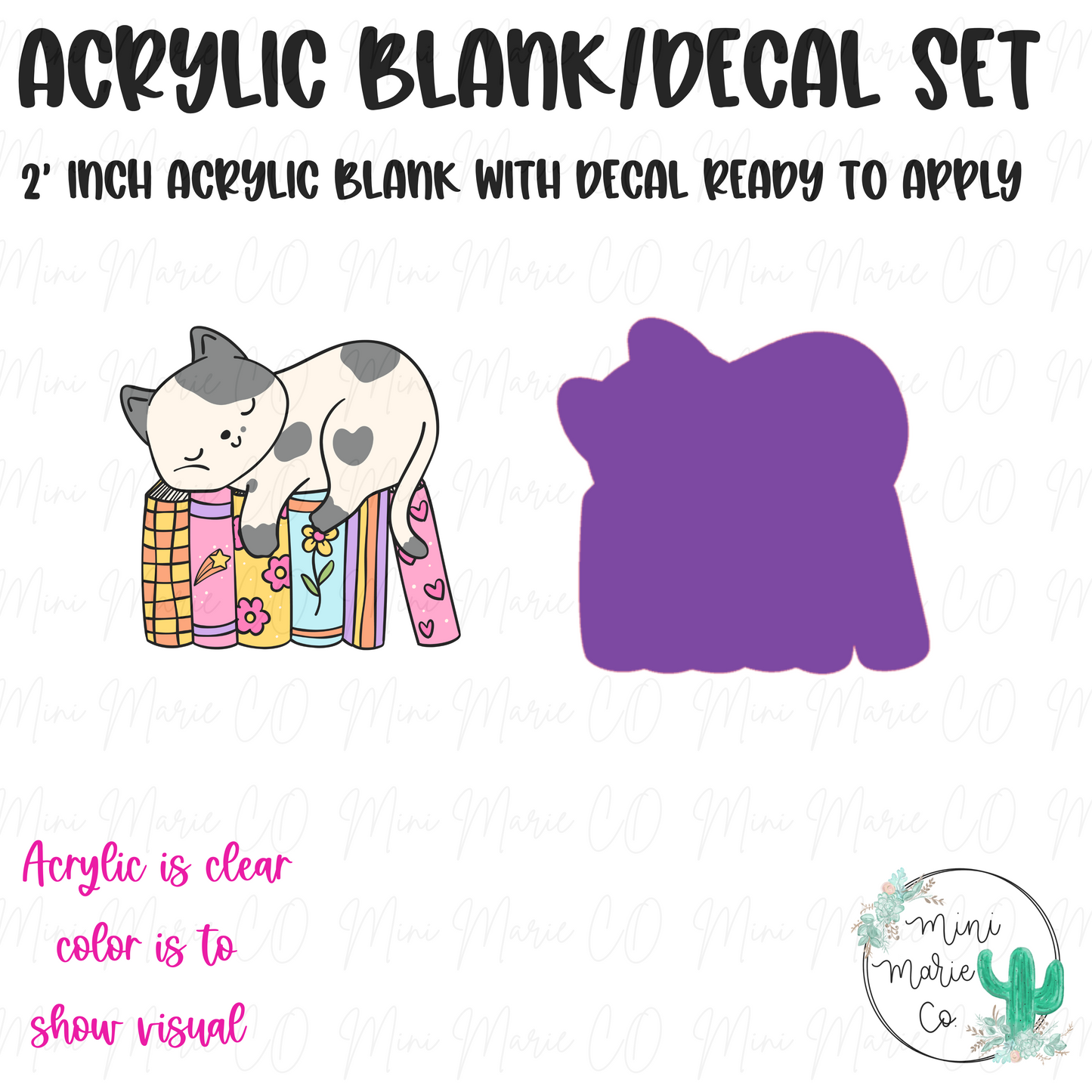 Cat and Books Acrylic Blank/Decal Set
