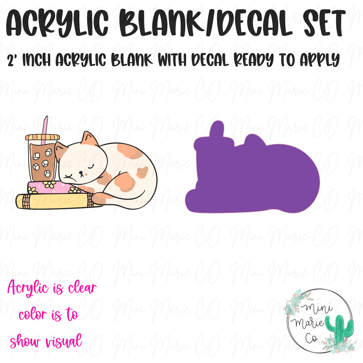 Cat, Coffee and Books Acrylic Blank/Decal Set