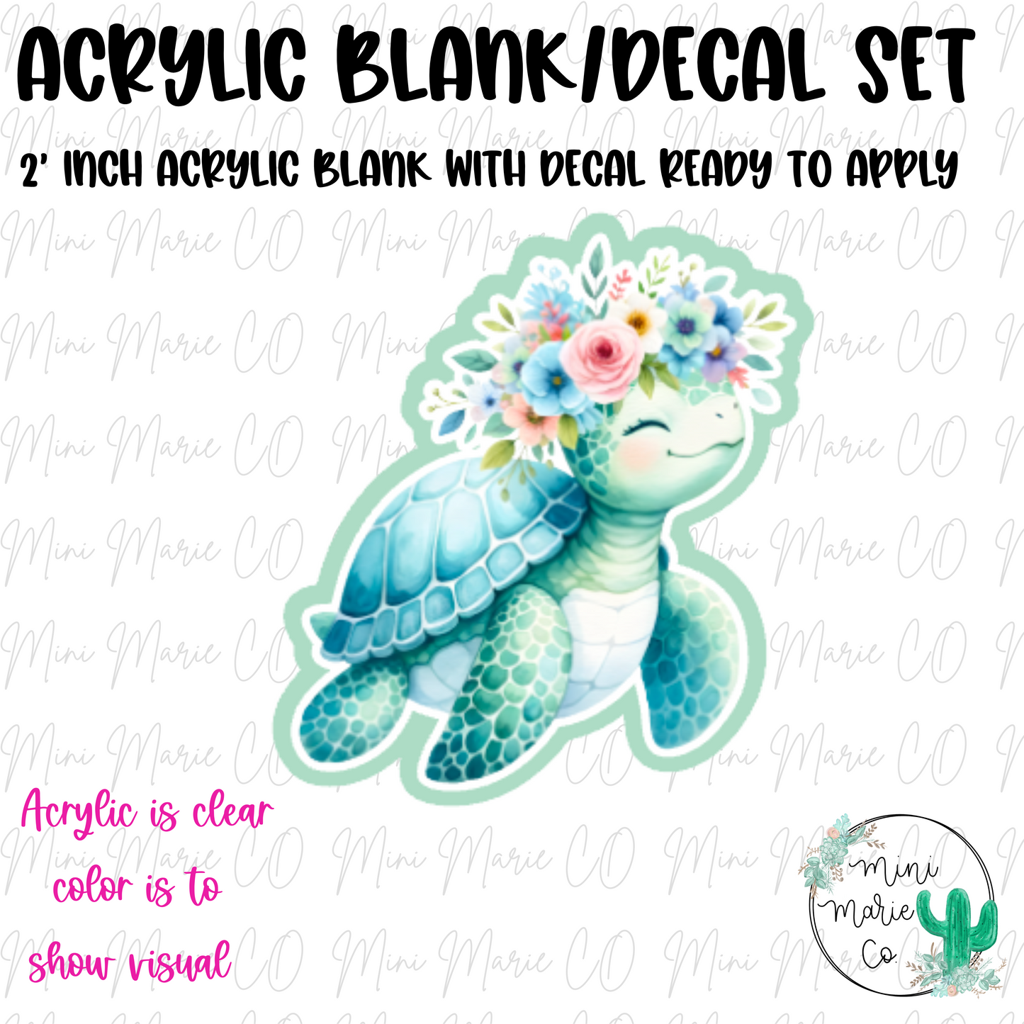 Floral Sea Turtle Acrylic Blank/Decal Set