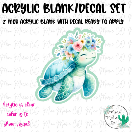 Floral Sea Turtle Acrylic Blank/Decal Set