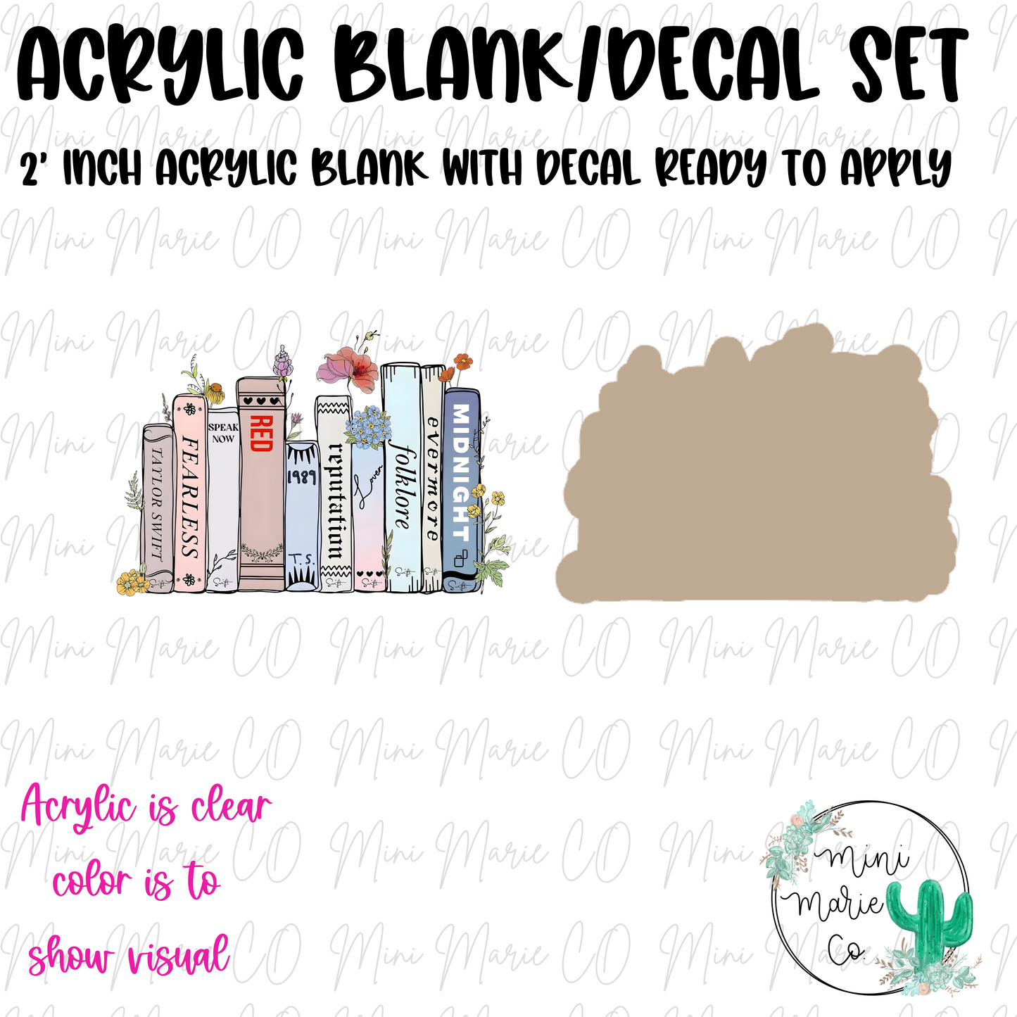 Tay Books Acrylic Blank/Decal Set