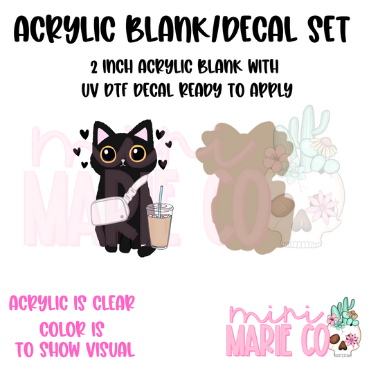 Black Cat With Coffee Acrylic Blank/ UV DTF Decal Set