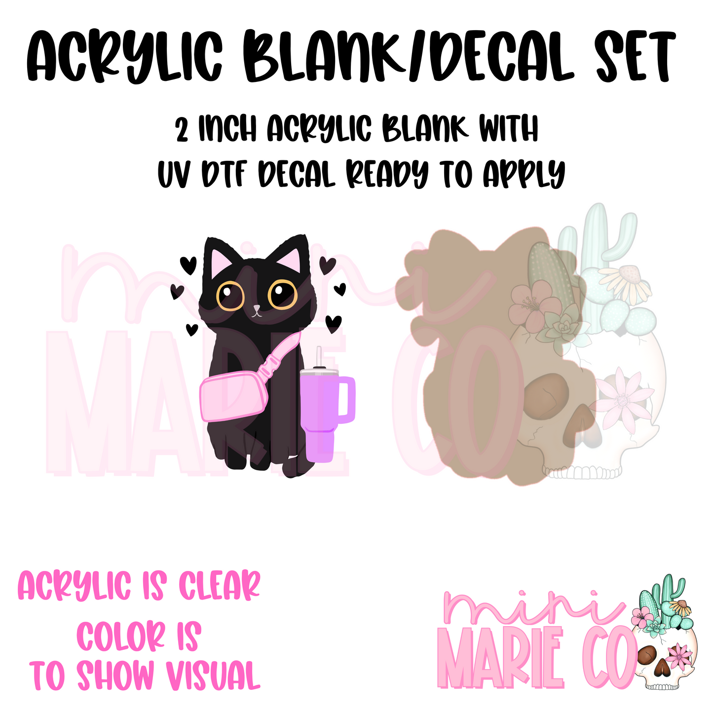 Black Cat With Water Bottle/Bag Acrylic Blank/ UV DTF Decal Set