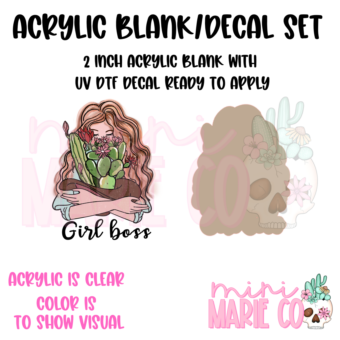 Girl Boss Acrylic Blank/ UV DTF Decal Set