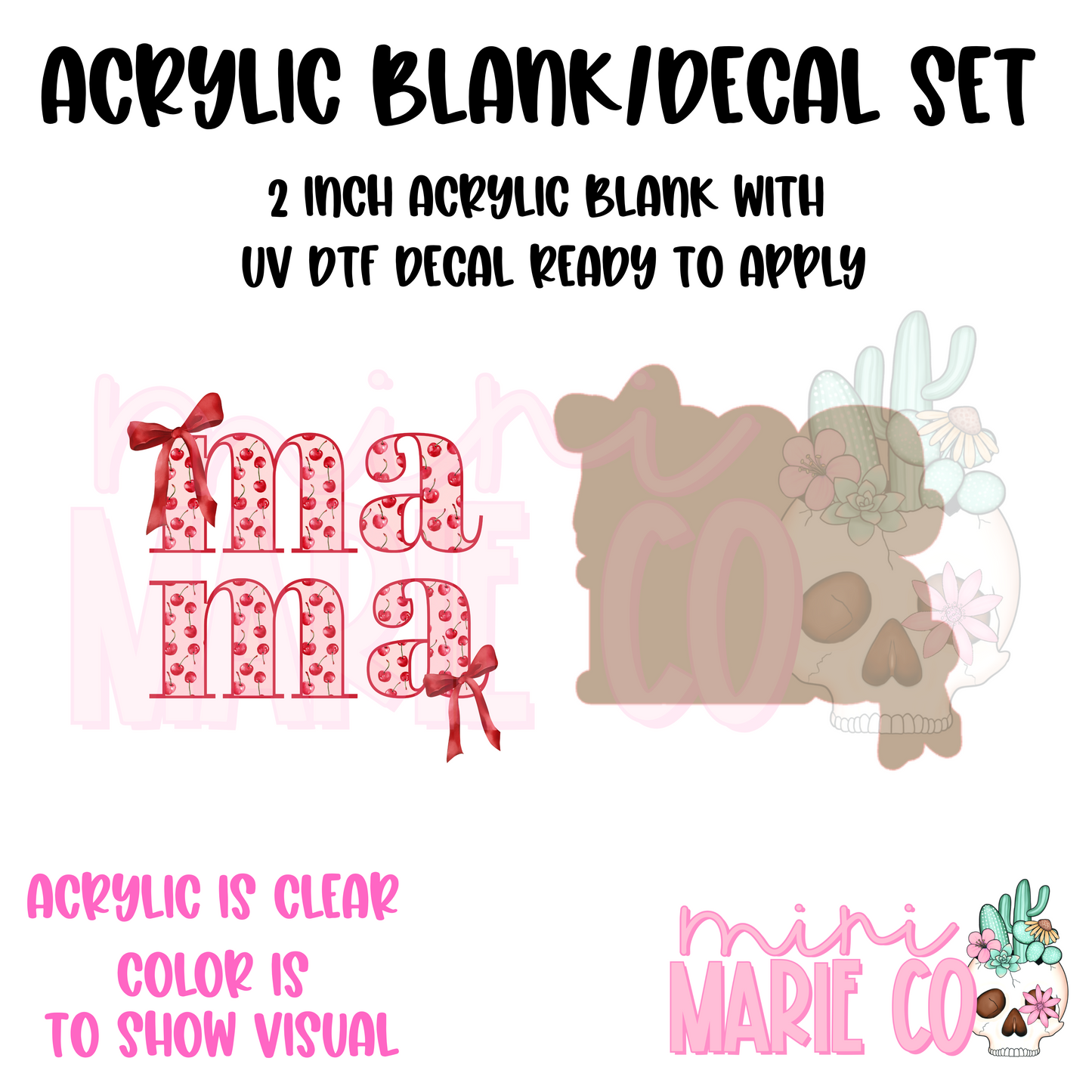 Mama Cherries Acrylic Blank/ UV DTF Decal Set