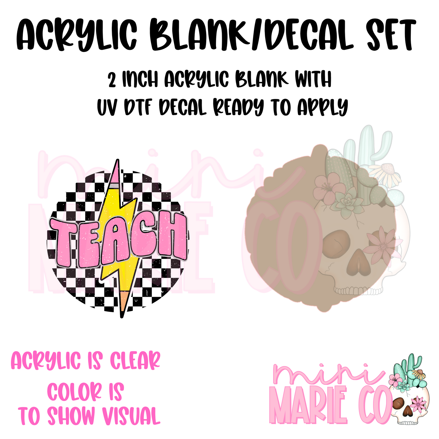 Teacher Checkered Pencil Acrylic Blank/ UV DTF Decal Set