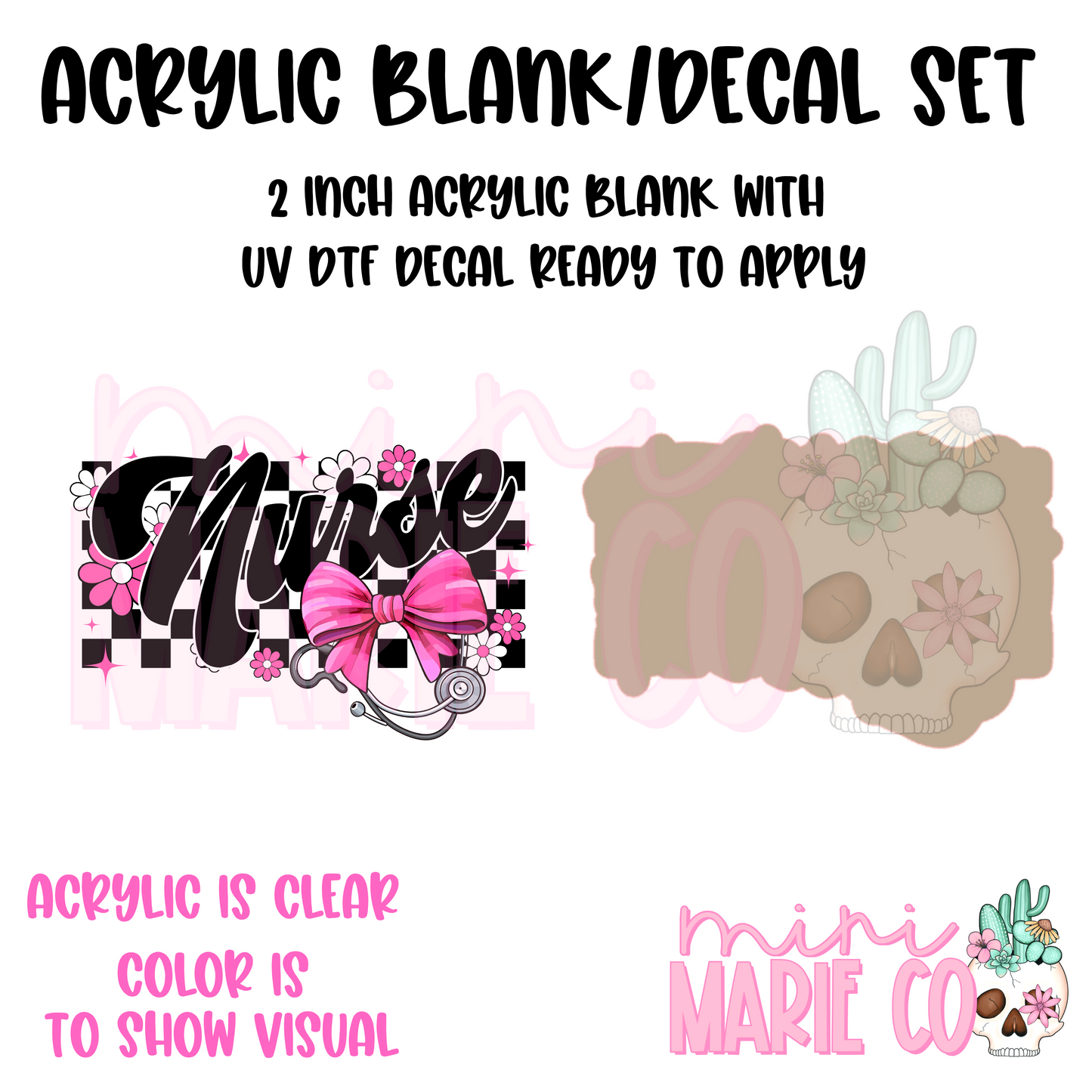 Nurse Checkered Acrylic Blank/ UV DTF Decal Set
