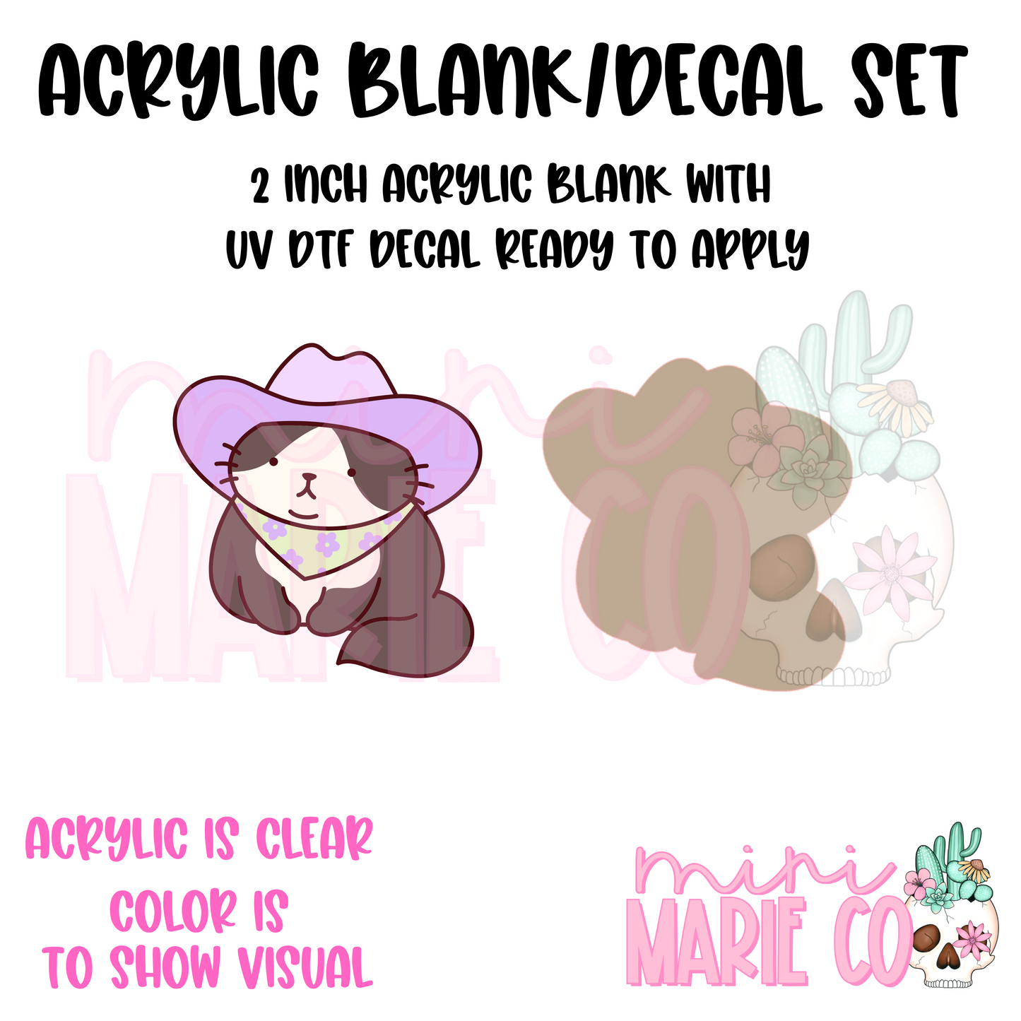Cowboy Cat Acrylic Blank/ UV DTF Decal Set