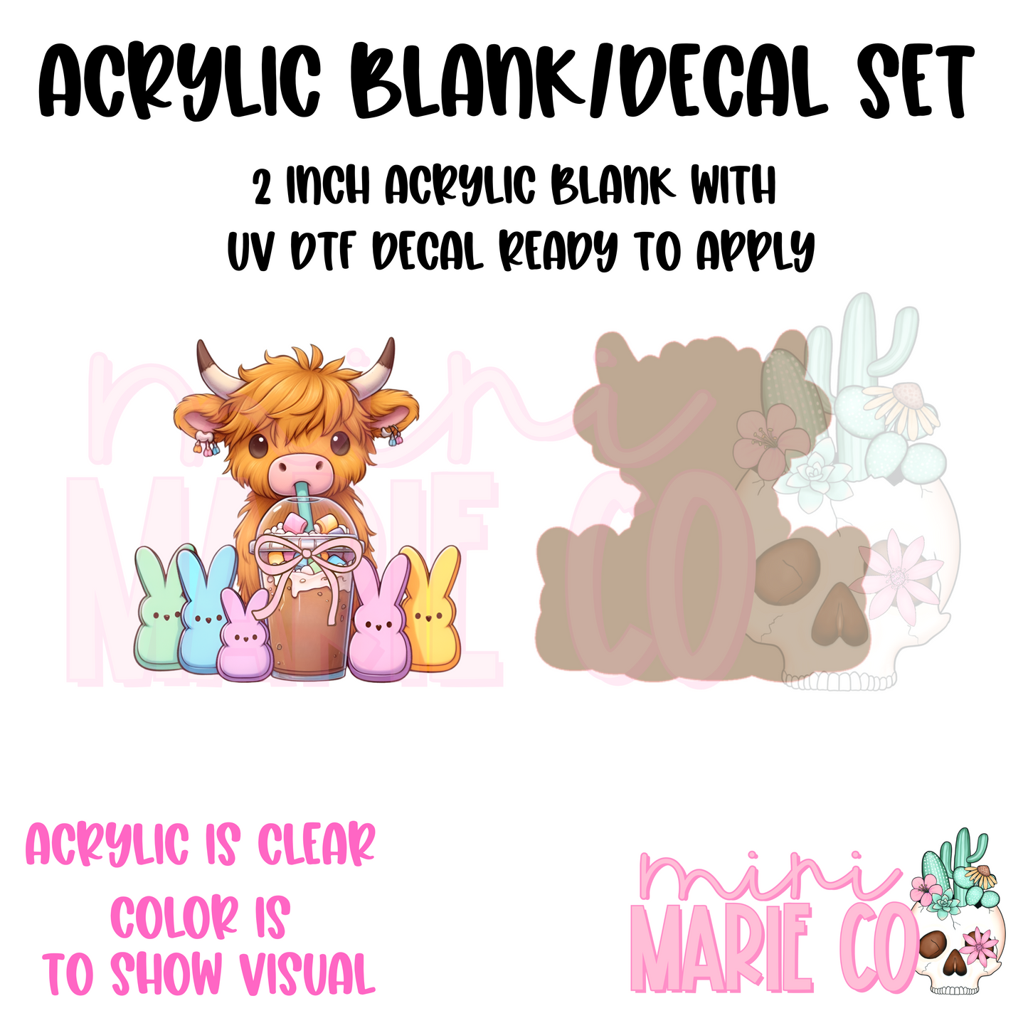 Highland Cow with Peeps Acrylic Blank/ UV DTF Decal Set