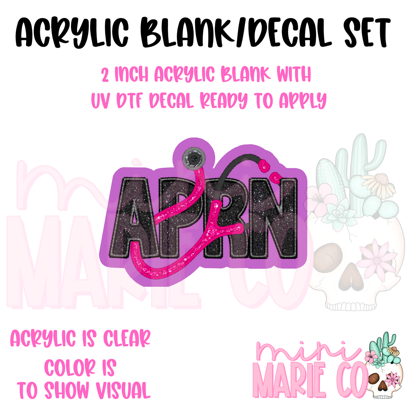 APRN Faux Glitter Acrylic Blank/ UV DTF Decal Set