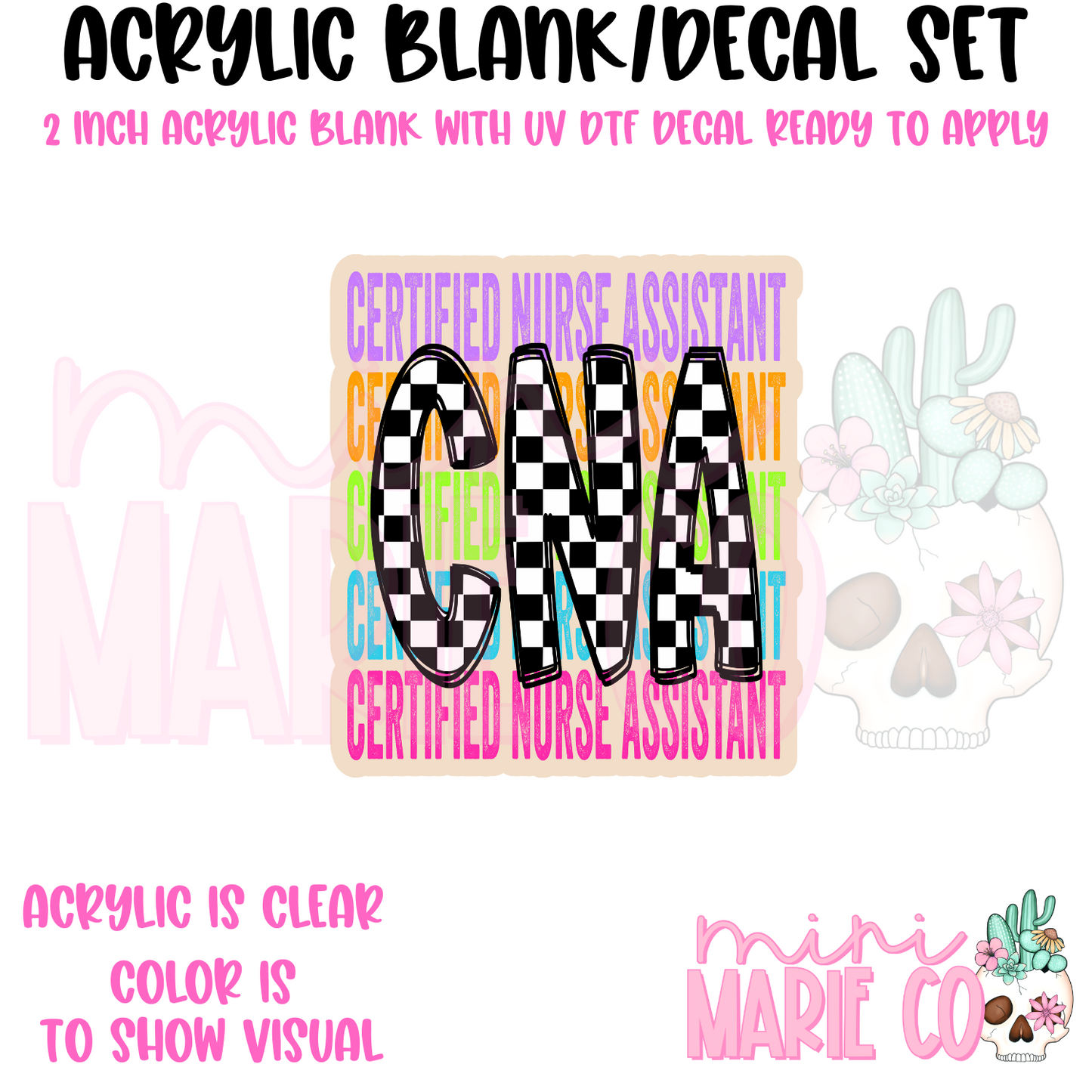 CNA Colorful Checker Acrylic Blank/ UV DTF Decal Set