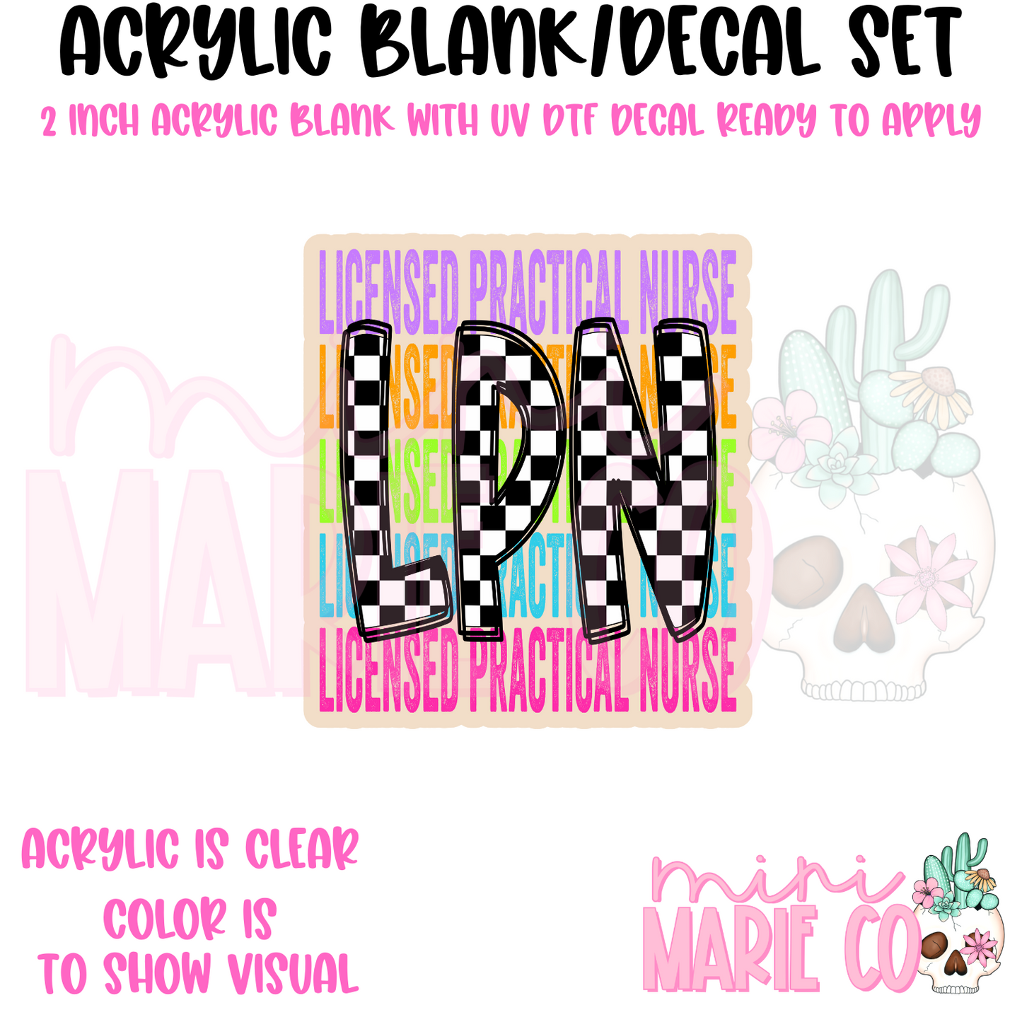 LPN Colorful Checkered Acrylic Blank/ UV DTF Decal Set