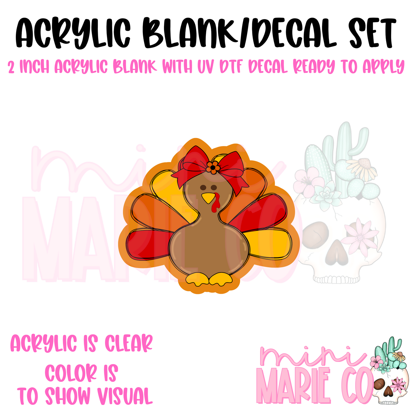 Cute Fall Turkey Acrylic Blank/ UV DTF Decal Set