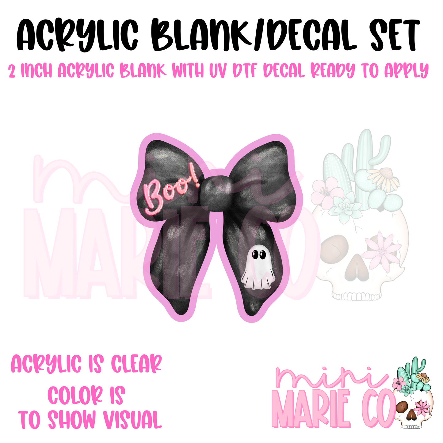 Boo Bow Acrylic Blank/ UV DTF Decal Set