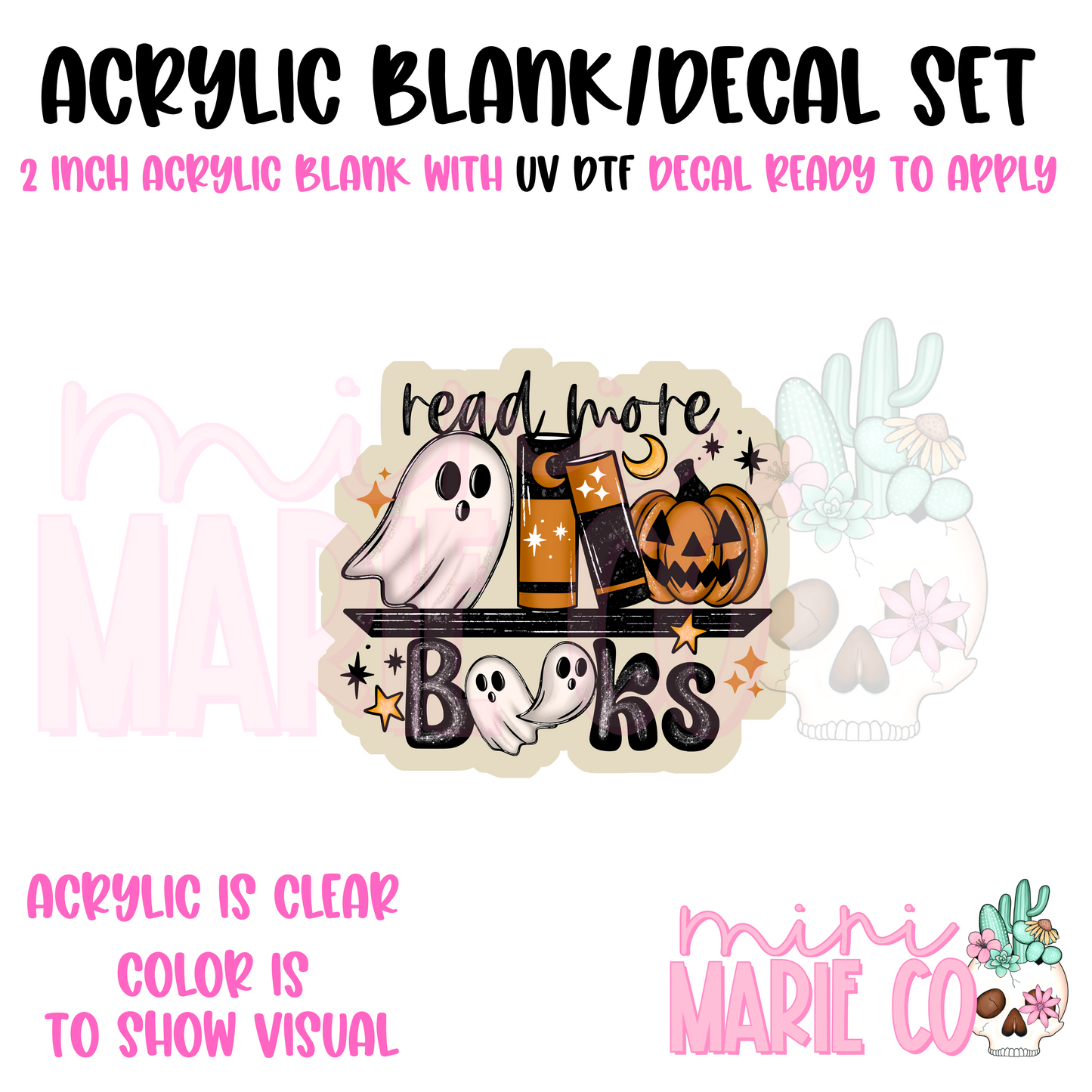 Read More Books Spooky Version Acrylic Blank/ UV DTF Decal Set