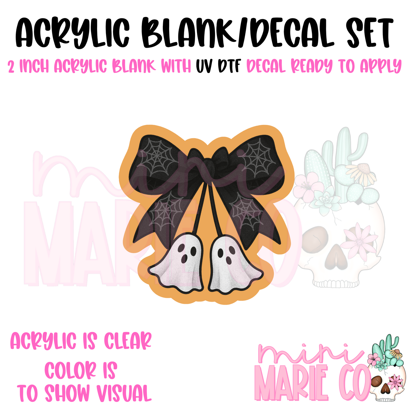 Ghost Bow Cherry Style  Acrylic Blank/ UV DTF Decal Set