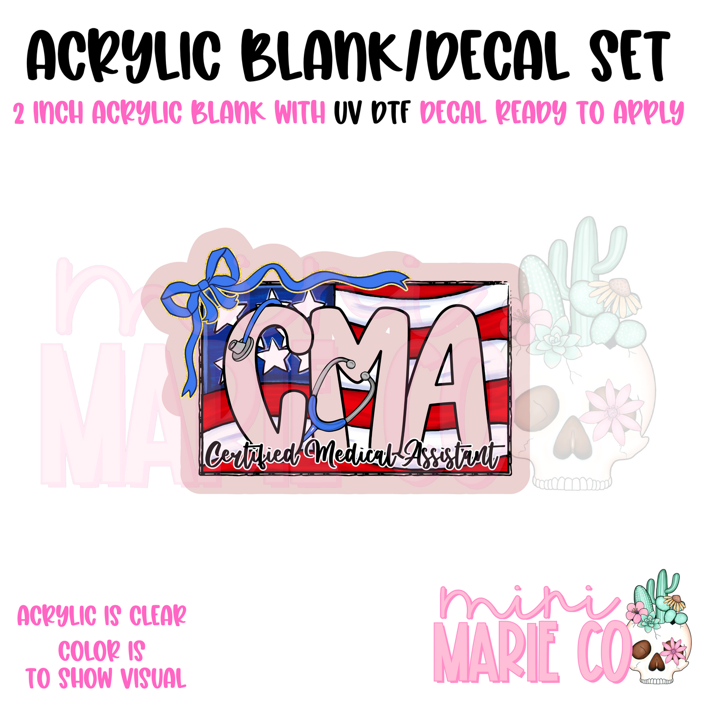 CMA Red,White and Blue Acrylic Blank/ UV DTF Decal Set
