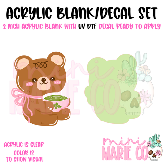 Matcha Bear Acrylic Blank/ UV DTF Decal Set