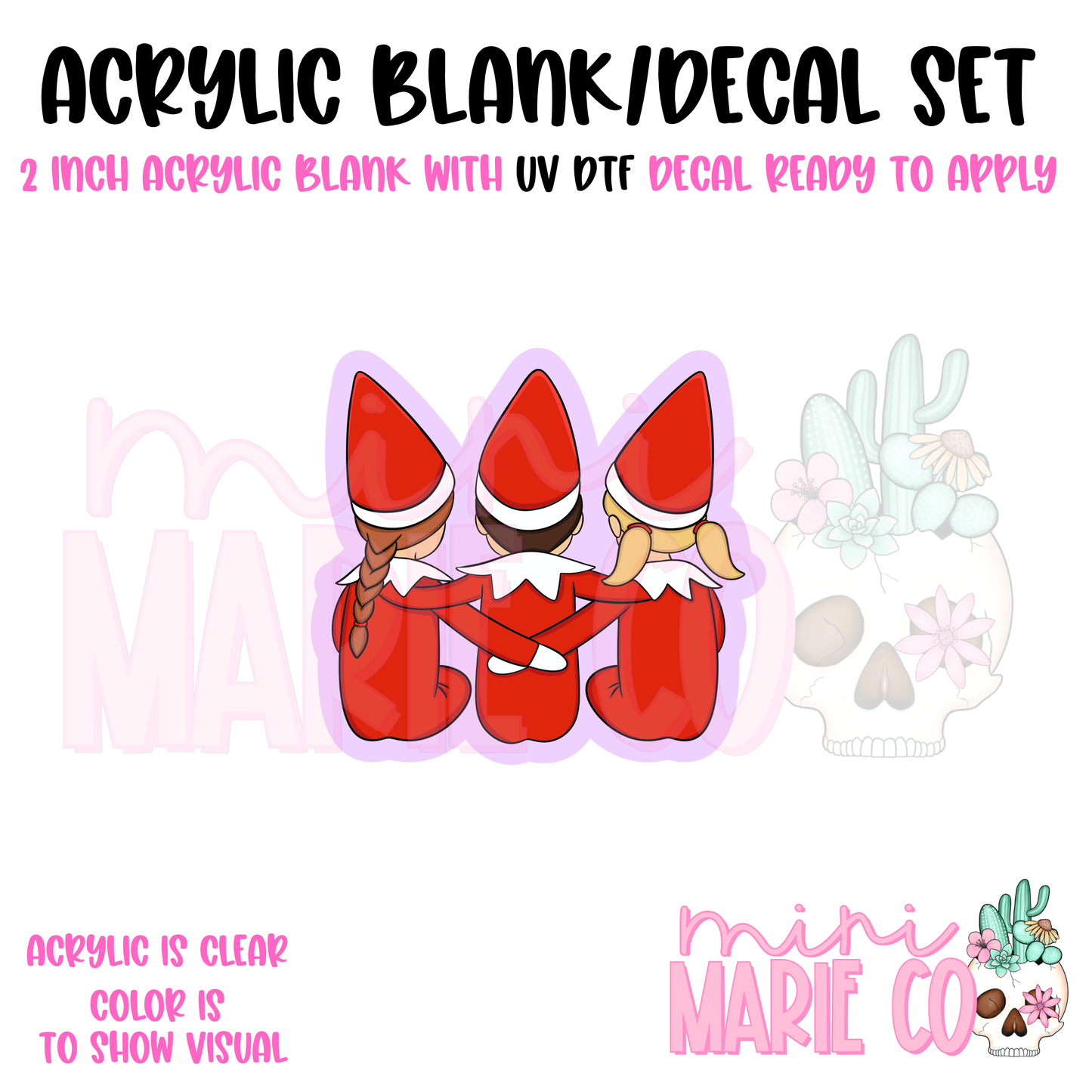 Trio Elves Acrylic Blank/ UV DTF Decal Set