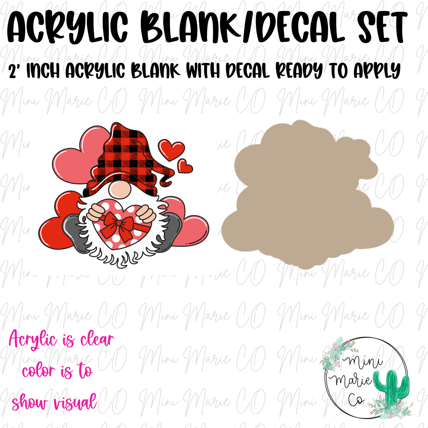 Vday Gnome Acrylic Blank/Decal Set