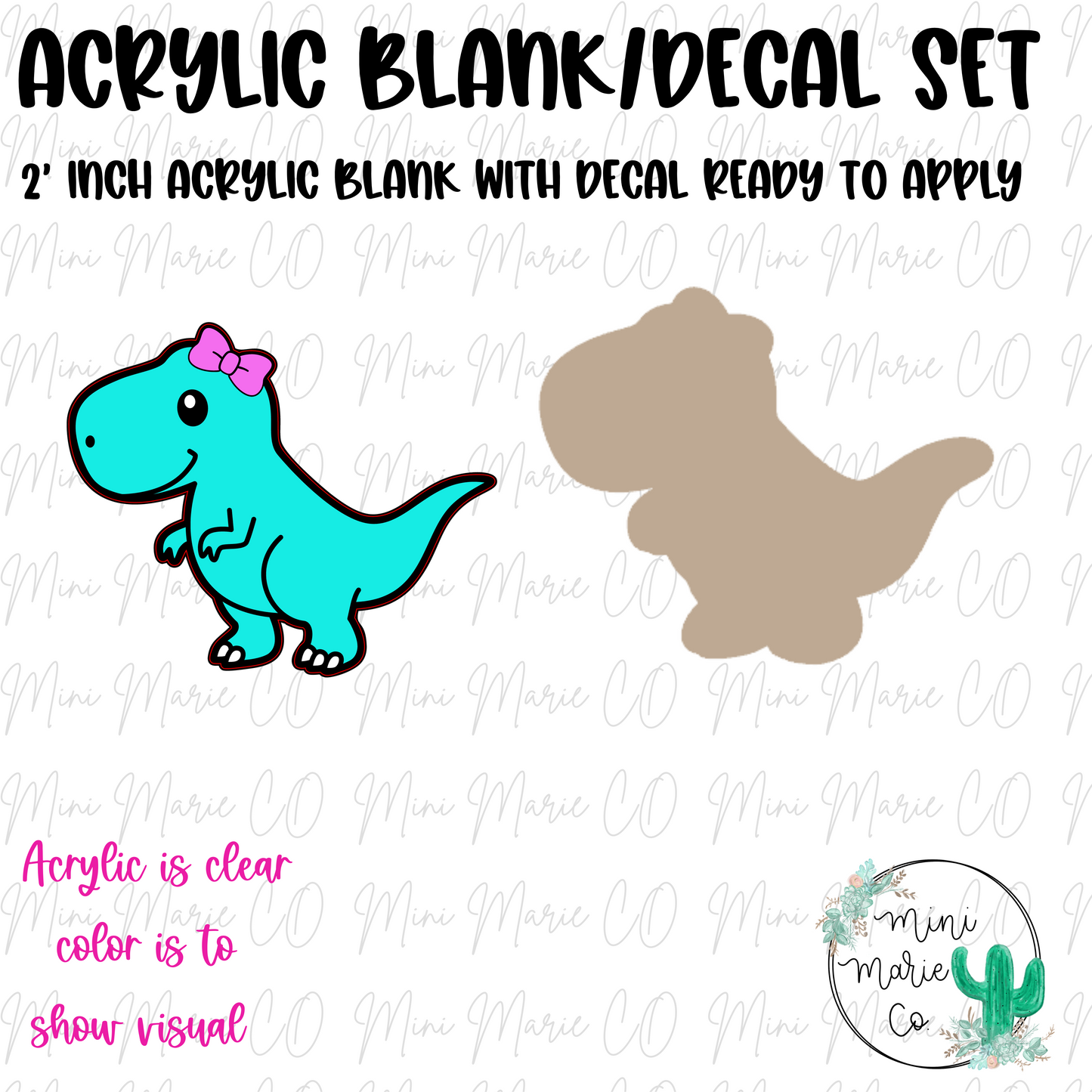 T-rex with Bow Acrylic Blank/Decal Set