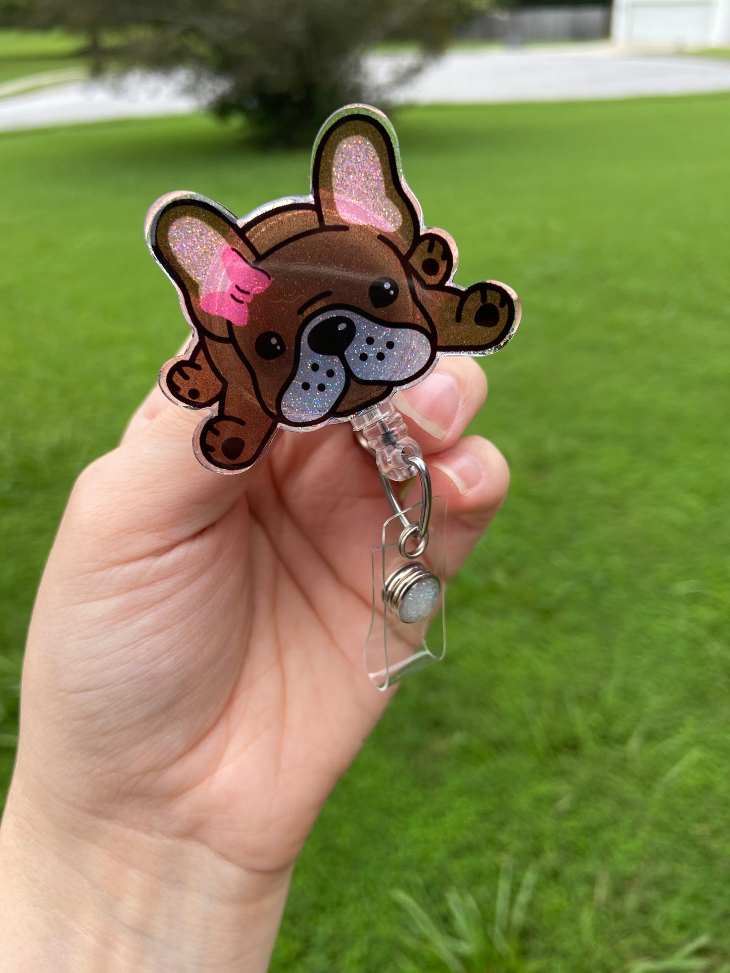 Brown French Bulldog Badge Reel