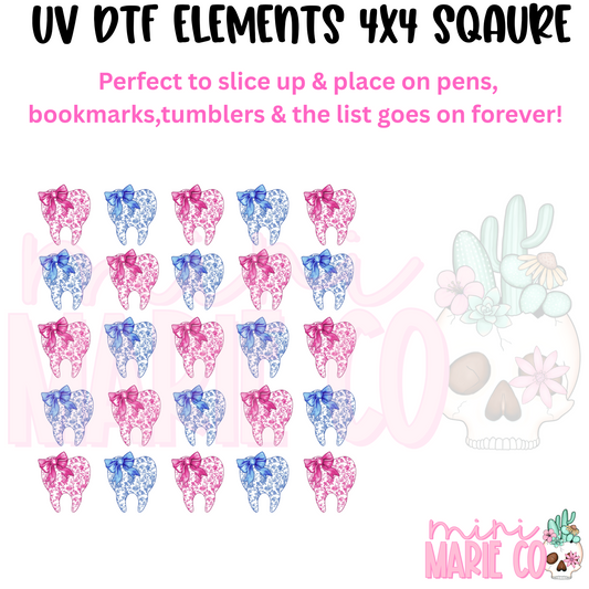 Blue & Pink Toile Tooth Element  Square UV DTF