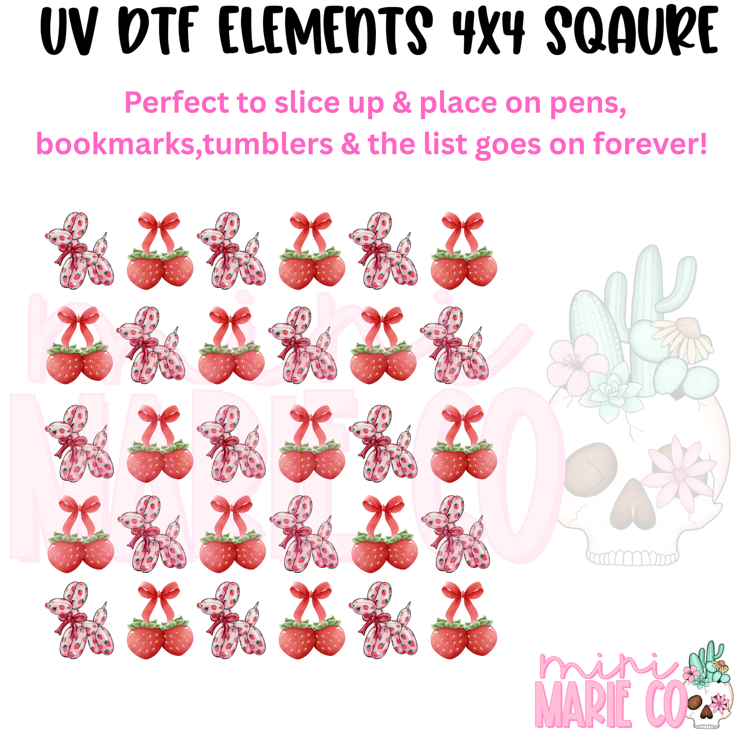 Strawberry Balloon Dog Element  Square UV DTF