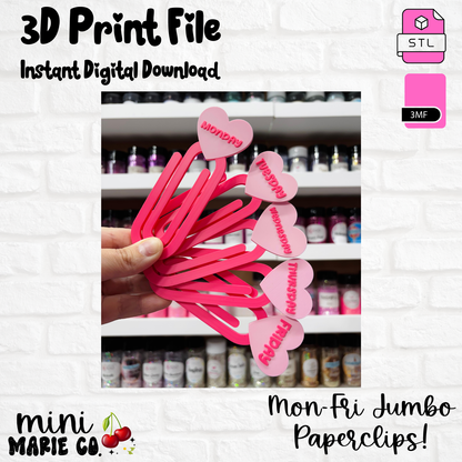 Days of the Week Jumbo Paperclips 3D Printed Digital File