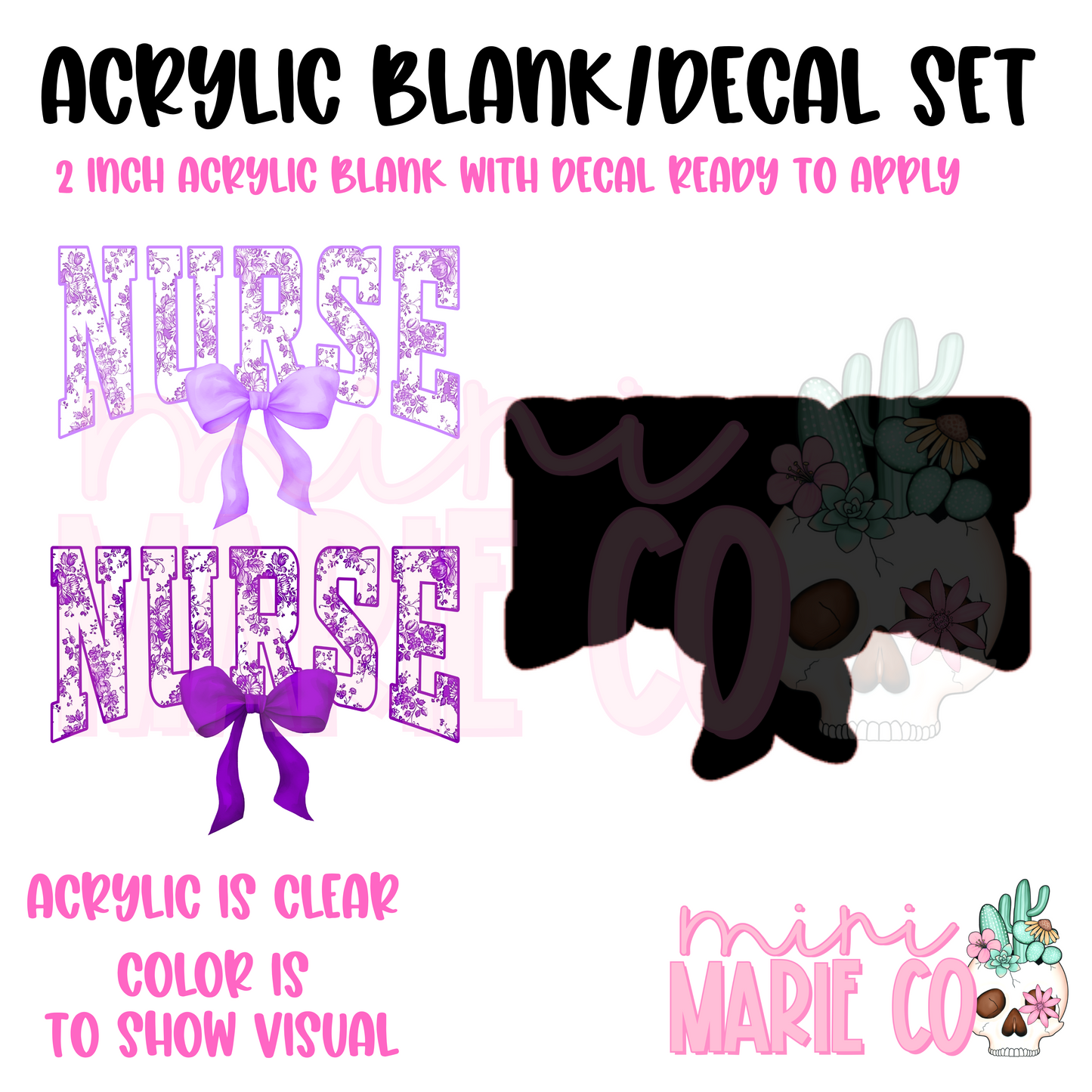 Nurse Coquette Bow (Purple) Acrylic Blank/Decal Set