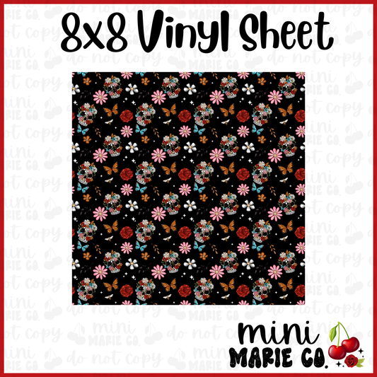 Floral Butterfly Skull Vinyl Sheet 8x8
