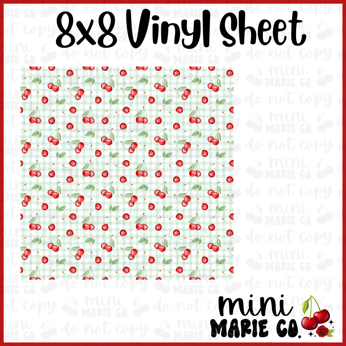 Mint Green Cherry Checkered Vinyl Sheet 8x8